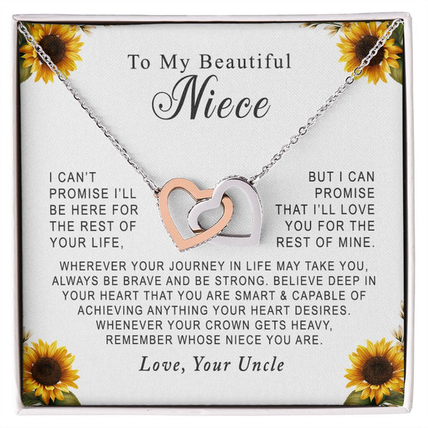 To My Beautiful Niece Sunflower Interlocking Hearts Necklace Gift From Uncle