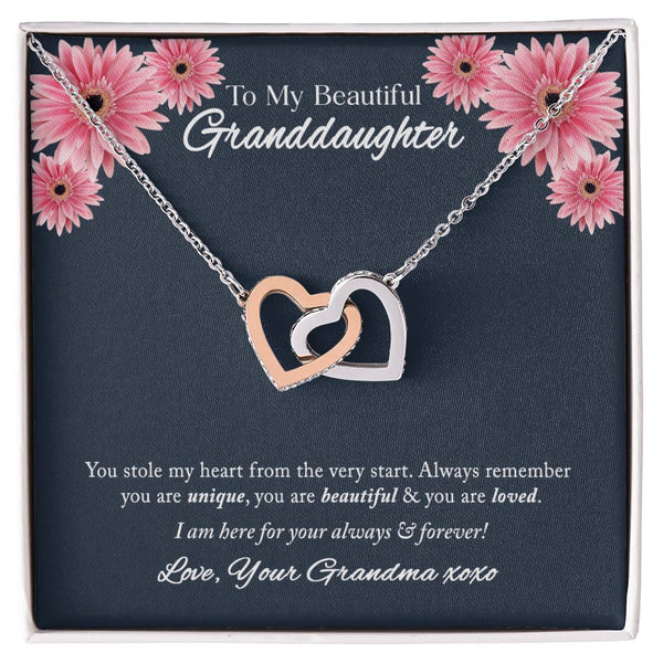 To My Beautiful Granddaughter Interlocking Hearts Necklace Gift From Grandma