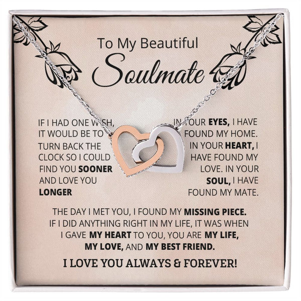 To My Beautiful Soulmate Interlocking Hearts Necklace Gift From Boyfriend or Husband