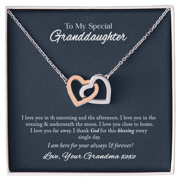 To My Special Granddaughter Interlocking Hearts Necklace Gift From Grandma