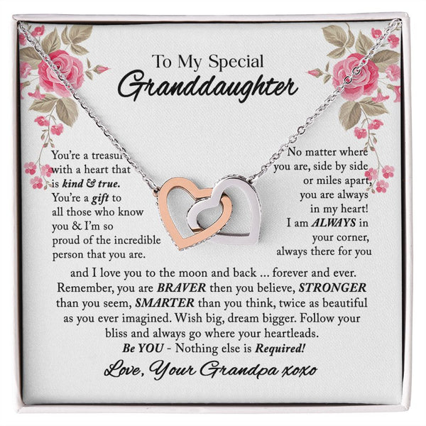 To My Special Granddaughter Interlocking Hearts Necklace Gift From Grandpa
