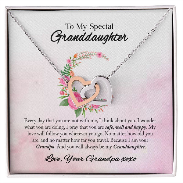 To My Granddaughter Interlocking Hearts Necklace Gift From Grandpa