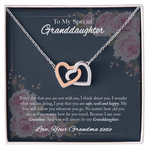 To My Special Granddaughter Interlocking Hearts Necklace Gift From Grandma