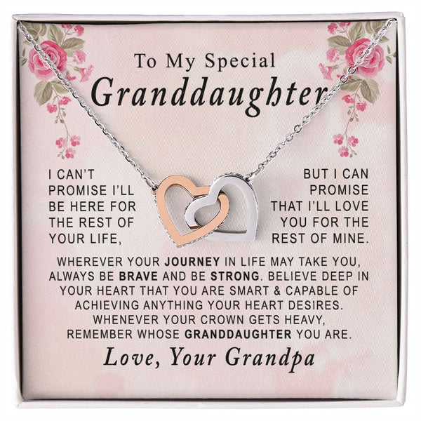 To My Special Granddaughter Interlocking Hearts Necklace Gift From Grandpa