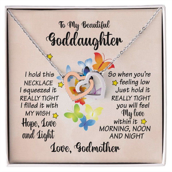 To My Beautiful Goddaughter Butterfly Interlocking Hearts Necklace Gift From Godmother