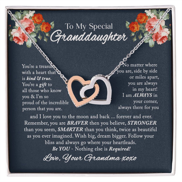To My Special Granddaughter Interlocking Hearts Necklace Gift From Grandma