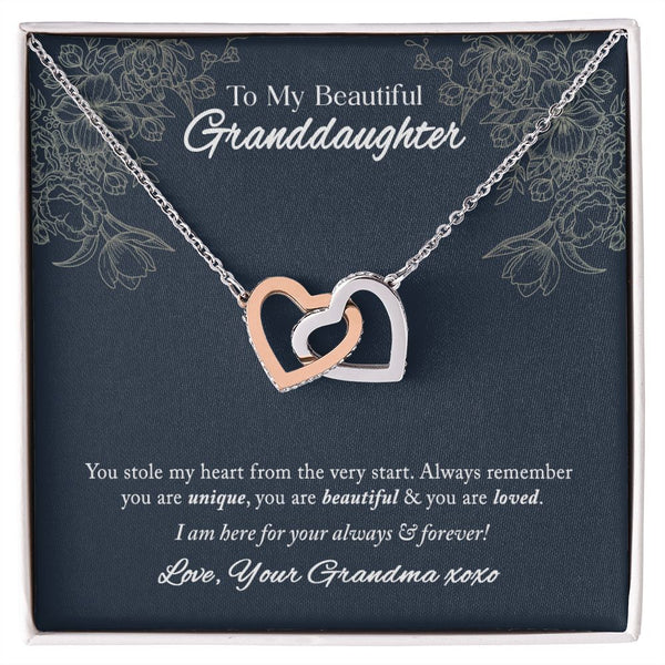 To My Beautiful Granddaughter Interlocking Hearts Necklace Gift From Grandma