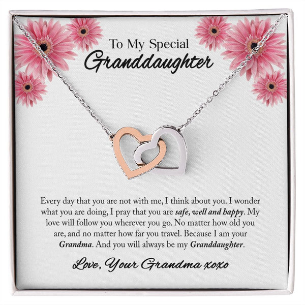 To My Special Granddaughter Interlocking Hearts Necklace Gift From Grandma