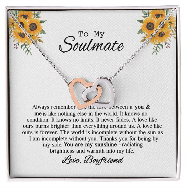 To My Beautiful Soulmate Sunflower Interlocking Hearts Necklace Gift From Boyfriend