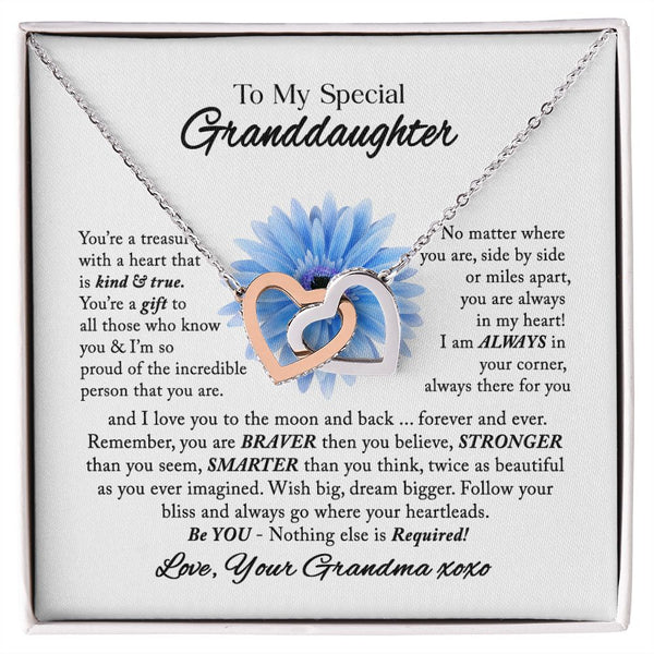 To My Special Granddaughter Interlocking Hearts Necklace Gift From Grandma