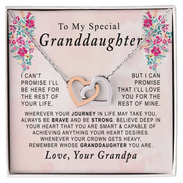 To My Special Granddaughter Interlocking Hearts Necklace Gift From Grandpa