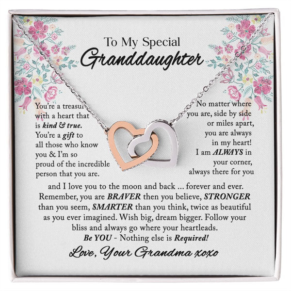 To My Special Granddaughter Interlocking Hearts Necklace Gift From Grandma