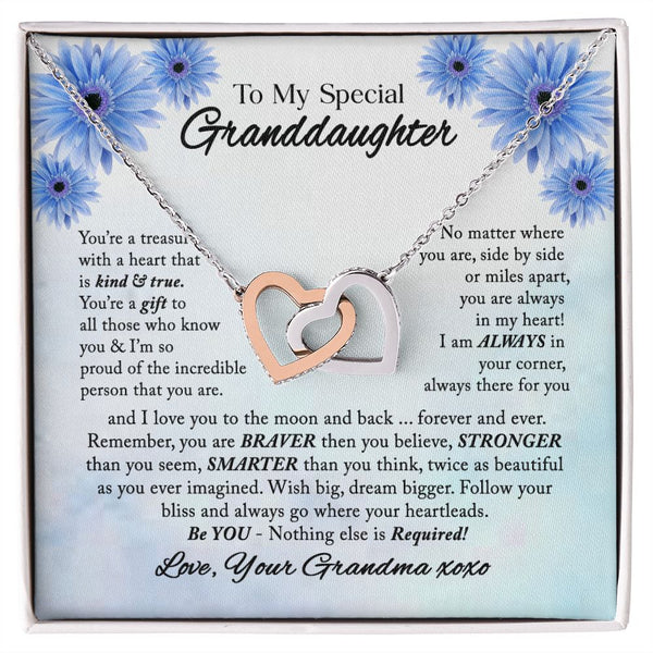 To My Special Granddaughter Interlocking Hearts Necklace Gift From Grandma