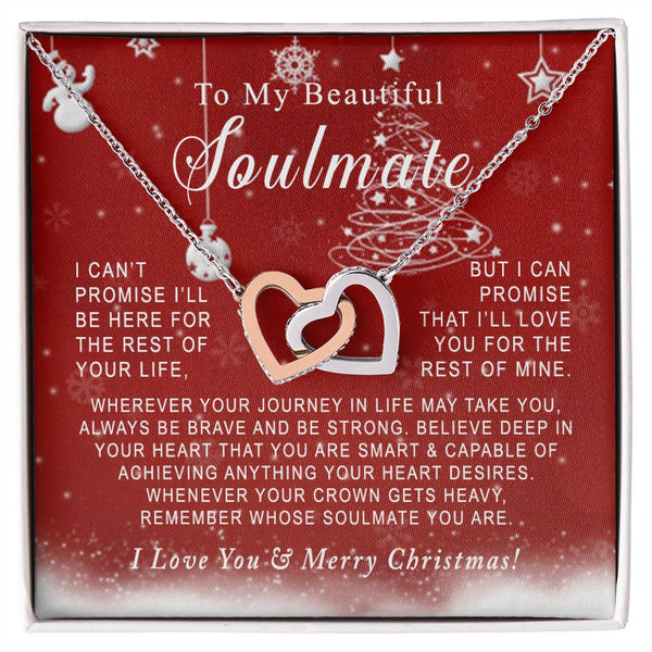 To My Beautiful Soulmate Merry Christmas Interlocking Hearts Necklace Gift From Husband or Boyfriend