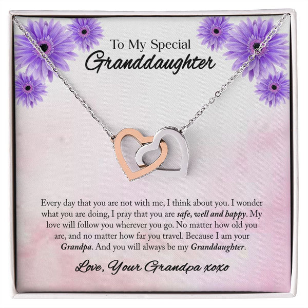 To My Granddaughter Interlocking Hearts Necklace Gift From Grandpa