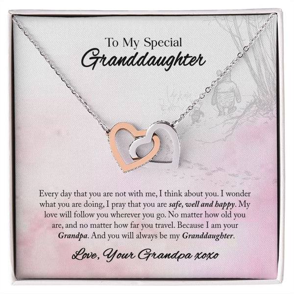 To My Granddaughter Interlocking Hearts Necklace Gift From Grandpa