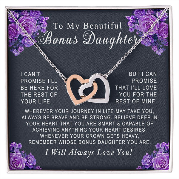To My Beautiful Bonus Daughter Interlocking Hearts Necklace Gift From Bonus Mother or Bonus Father