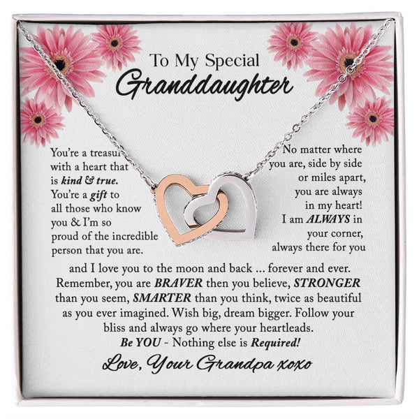 To My Special Granddaughter Interlocking Hearts Necklace Gift From Grandpa