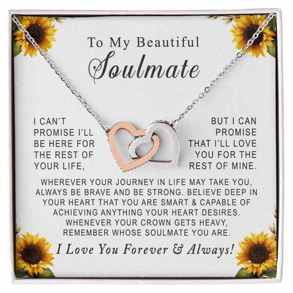 To My Beautiful Soulmate Sunflower Interlocking Hearts Necklace Gift From Husband or Boyfriend