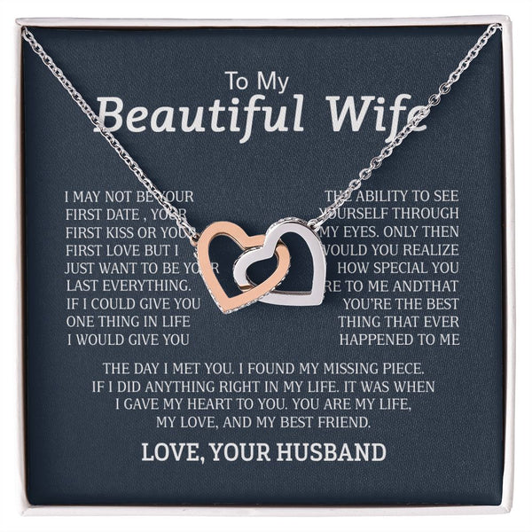 To My Beautiful Wife Interlocking Hearts Necklace Gift From Husband
