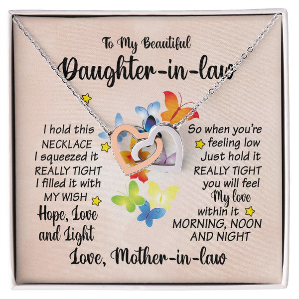 To My Daughter-in-law Butterfly Interlocking Hearts Necklace Gift From Mother-in-law