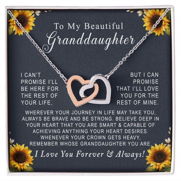 To My Beautiful Granddaughter Sunflowers Interlocking Hearts Necklace Gift From Grandfather or Grandmother