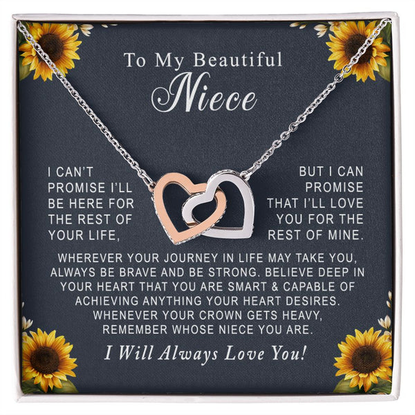 To My Beautiful Niece Sunflowers Interlocking Hearts Necklace Gift From Uncle or Aunt