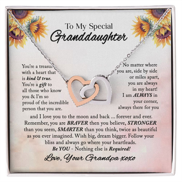 To My Special Granddaughter Interlocking Hearts Necklace Gift From Grandpa