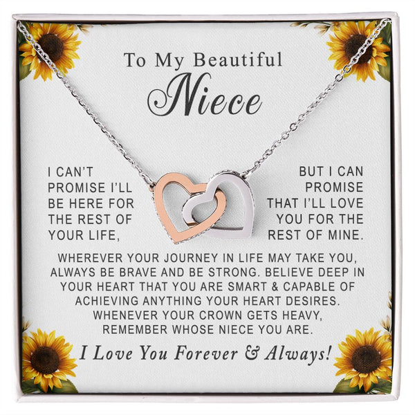 To My Beautiful Niece Sunflower Interlocking Hearts Necklace Gift From Uncle or Aunt