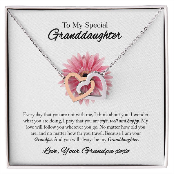 To My Granddaughter Interlocking Hearts Necklace Gift From Grandpa
