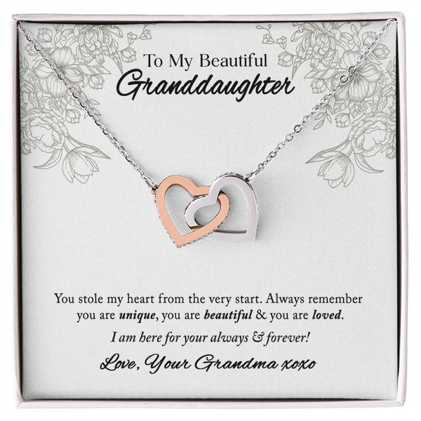 To My Beautiful Granddaughter Interlocking Hearts Necklace Gift From Grandma