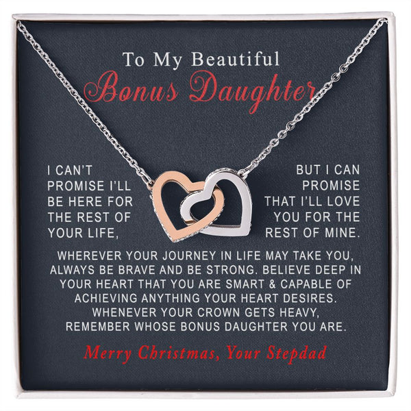 To My Beautiful Bonus Daughter Merry Christmas Interlocking Hearts Necklace Gift From Stepfather