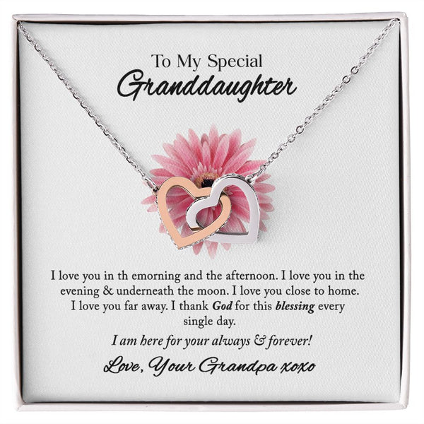 To My Special Granddaughter Interlocking Hearts Necklace Gift From Grandpa