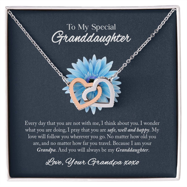 To My Granddaughter Interlocking Hearts Necklace Gift From Grandpa