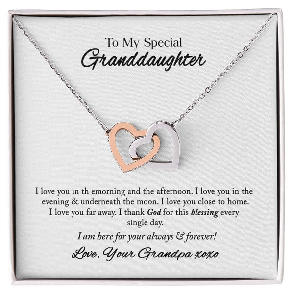 To My Special Granddaughter Interlocking Hearts Necklace Gift From Grandpa