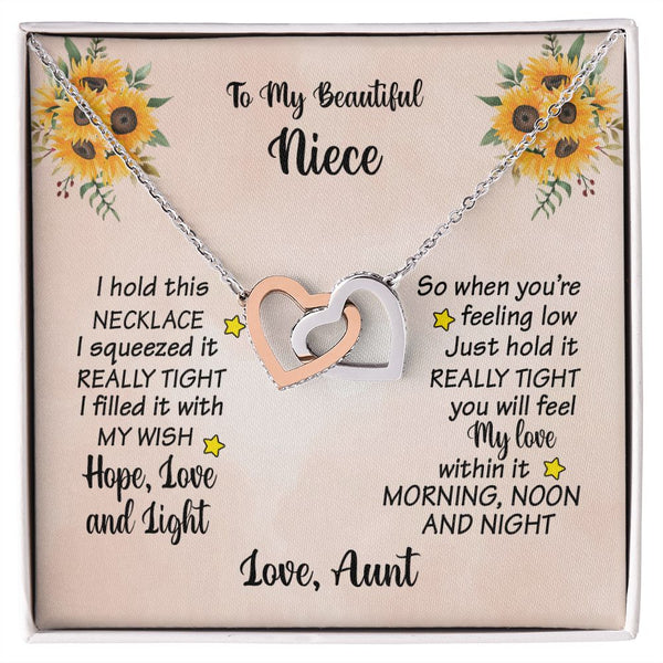 To My Beautiful Niece Interlocking Hearts Necklace Gift From Aunt