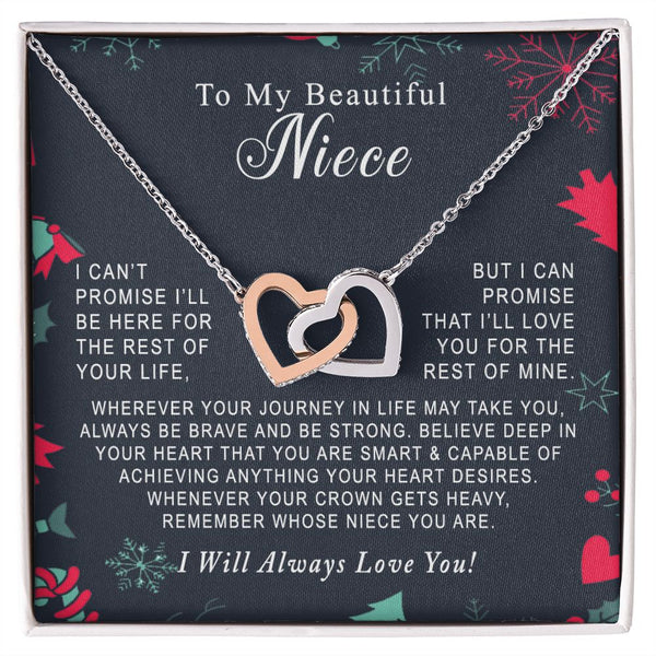 To My Beautiful Niece Christmas Interlocking Hearts Necklace Gift From Aunt or Uncle