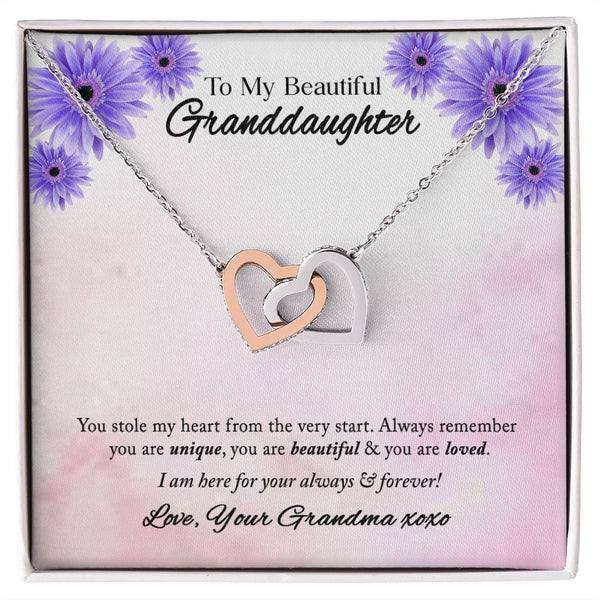 To My Beautiful Granddaughter Interlocking Hearts Necklace Gift From Grandma