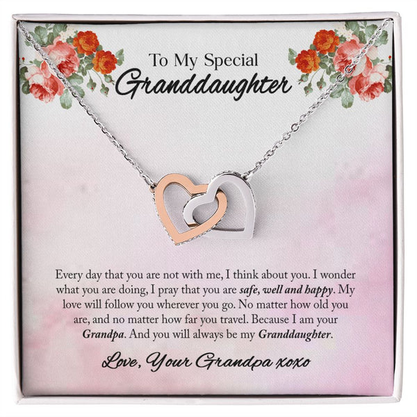 To My Granddaughter Interlocking Hearts Necklace Gift From Grandpa