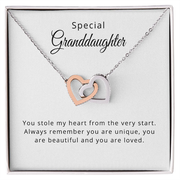 To My Special Granddaughter Interlocking Hearts Necklace Gift From Grandma Grandmother or Grandpa Grandfather