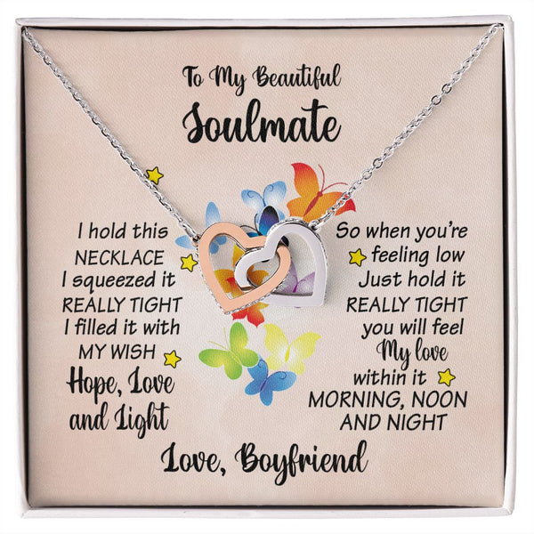 To My Beautiful Soulmate Butterfly Interlocking Hearts Necklace Gift From Boyfriend