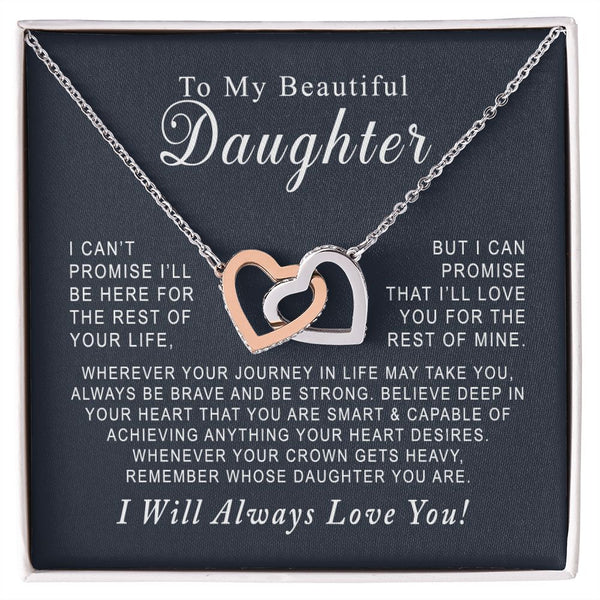 To My Beautiful Daughter Interlocking Hearts Necklace Gift From Mom or Dad