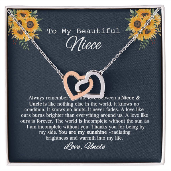 To My Beautiful Niece Sunflower Interlocking Hearts Necklace Gift From Uncle