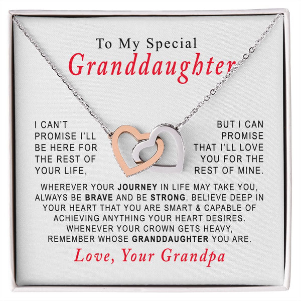 To My Special Granddaughter Interlocking Hearts Necklace Gift From Grandpa