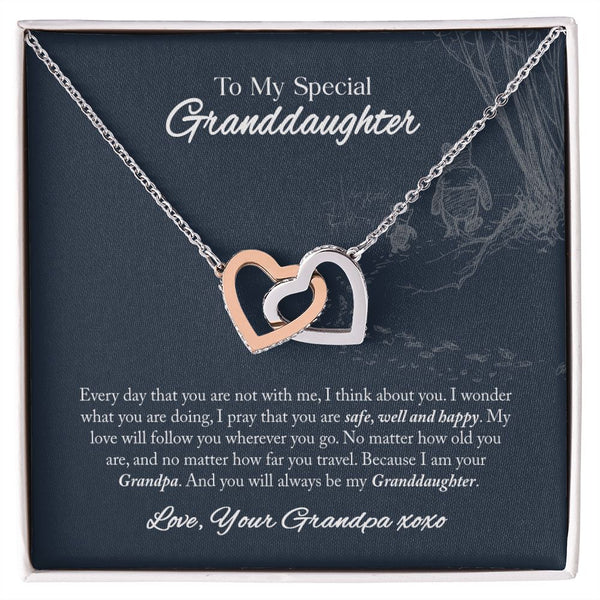 To My Granddaughter Interlocking Hearts Necklace Gift From Grandpa