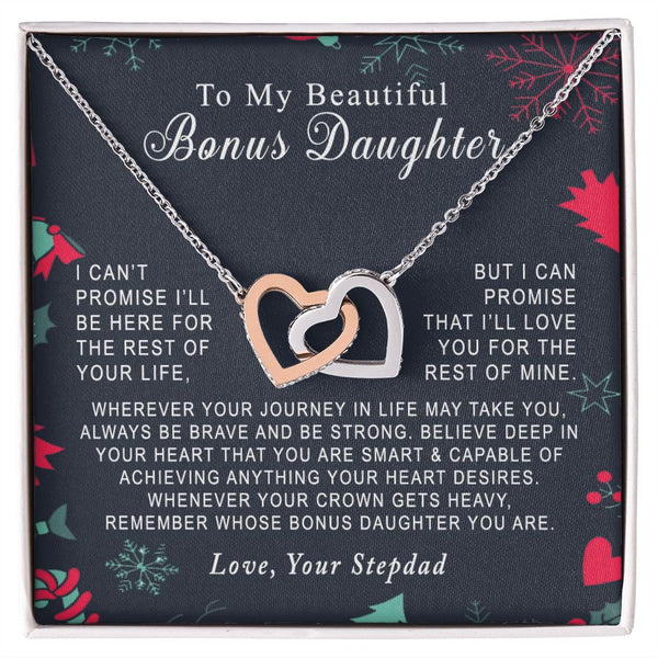 To My Beautiful Bonus Daughter Christmas Interlocking Hearts Necklace Gift From Stepdad