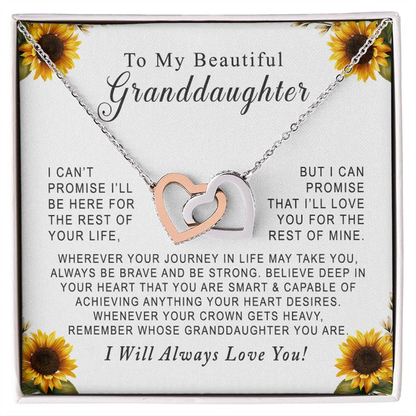 To My Beautiful Granddaughter Sunflower Interlocking Hearts Necklace Gift From Grandfather or Grandmother