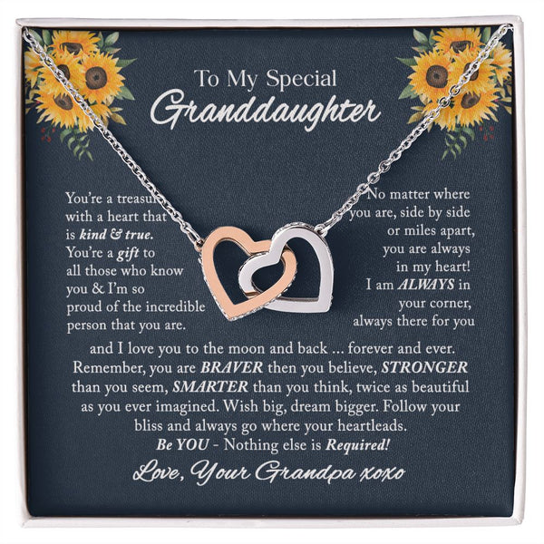 To My Special Granddaughter Interlocking Hearts Necklace Gift From Grandpa