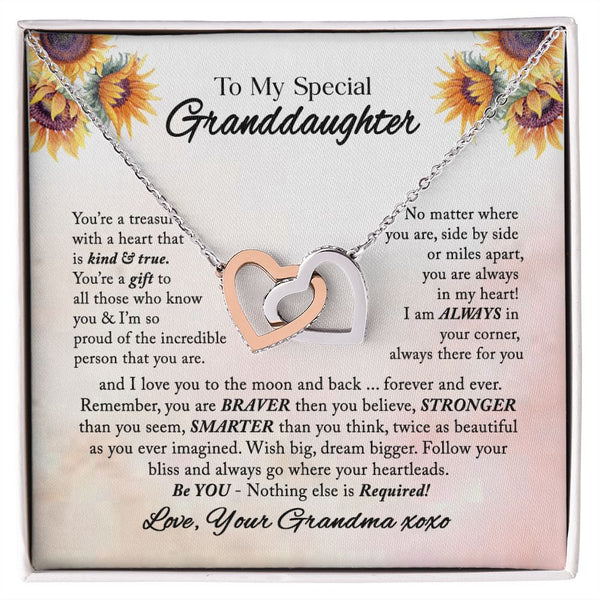 To My Special Granddaughter Interlocking Hearts Necklace Gift From Grandma
