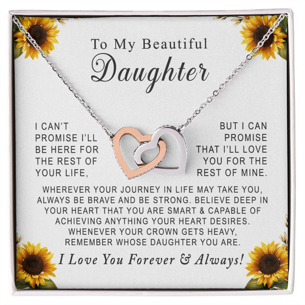 To My Beautiful Daughter Interlocking Hearts Necklace Gift From Mother or Father